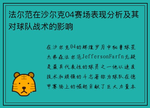 法尔范在沙尔克04赛场表现分析及其对球队战术的影响
