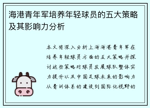 海港青年军培养年轻球员的五大策略及其影响力分析
